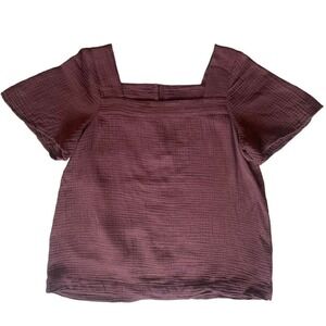 Madewell Women Cotton Burgandy Short Sleeve Boho Top Size Medium
